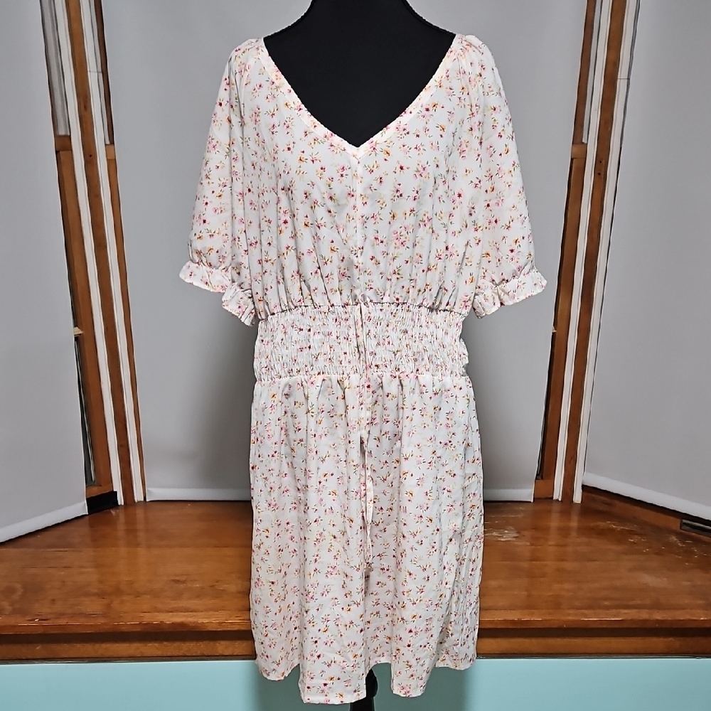 Indulge Pink and White Flutter Sleeve Midi Sundress